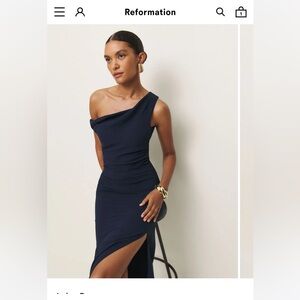 Reformation Jadey Navy One-Shoulder Dress